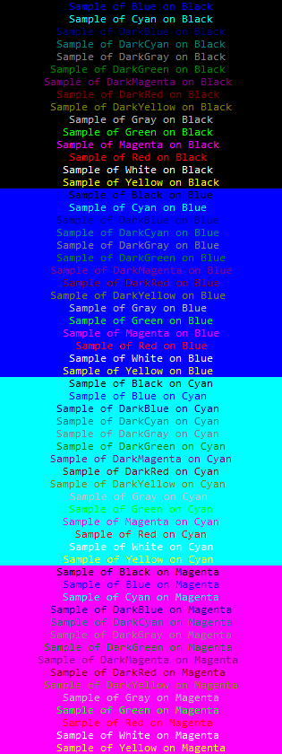 Sample colours 1 to 4