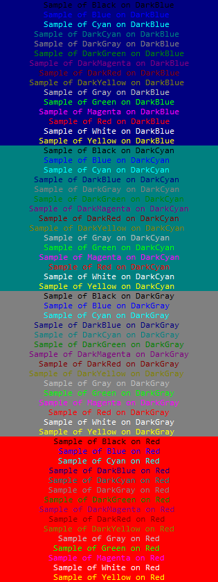 Sample colours 5 to 8