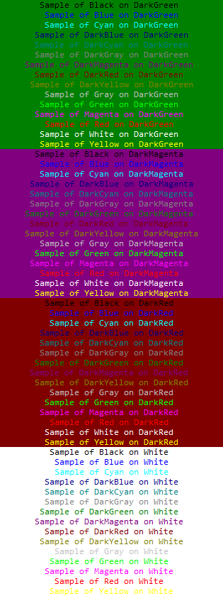 Sample colours 9 to 12