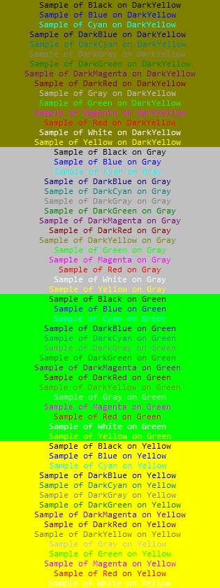 Sample colours 13 to 16