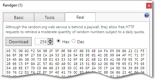 Partial screenshot of the RandGen application